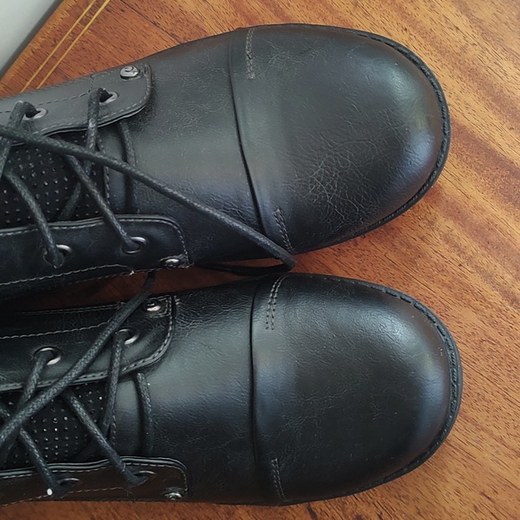 G by Guess Lace Up Boots Sparkle Tongue Motoboho Combat Heel Zip Black - Picture 8 of 11